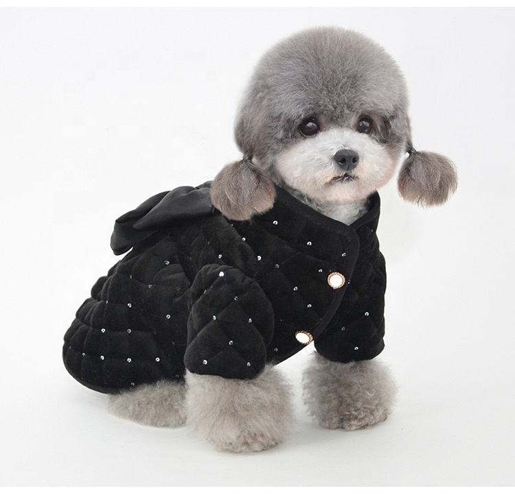 Wholesale custom logo Fashion Pet Dog Accessories Autumn winter luxury pet cotton-padded dog clothes Warm and fleece pet dress