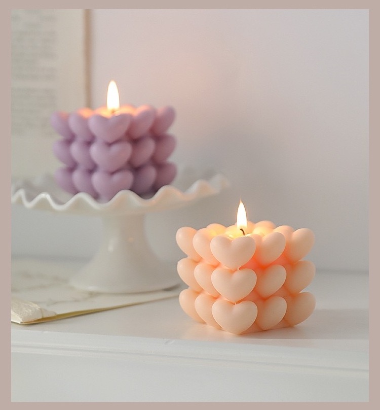 INS OEM Valentine's day scented soy wax beeswax 3D cube heart bubble candle