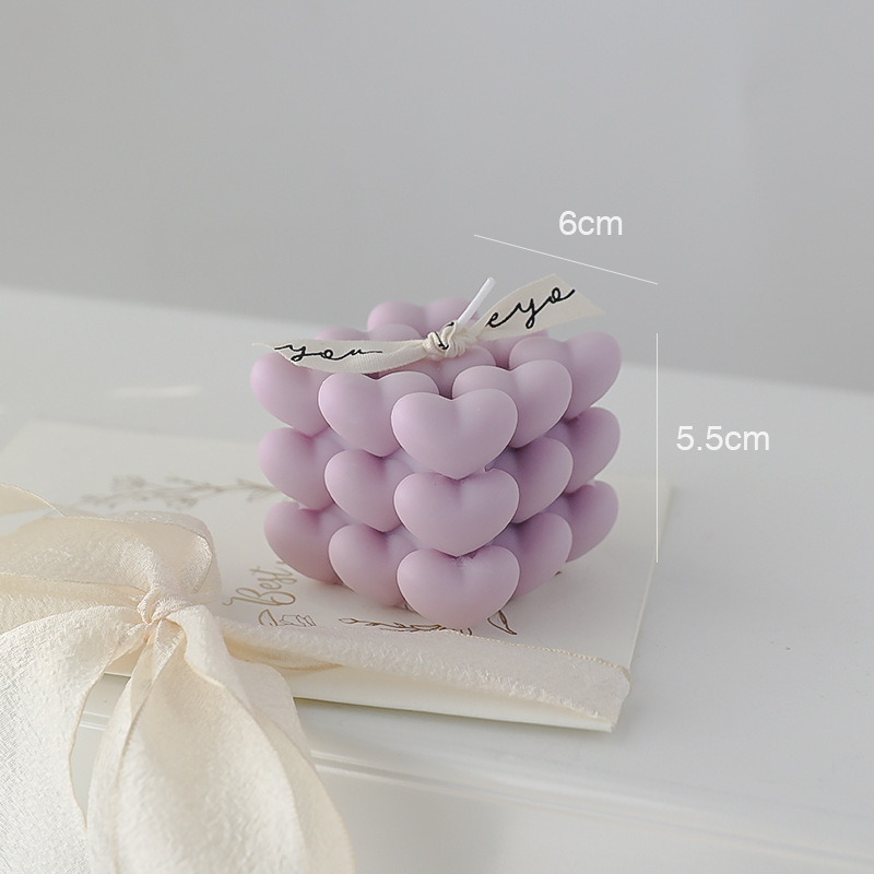 INS OEM Valentine's day scented soy wax beeswax 3D cube heart bubble candle