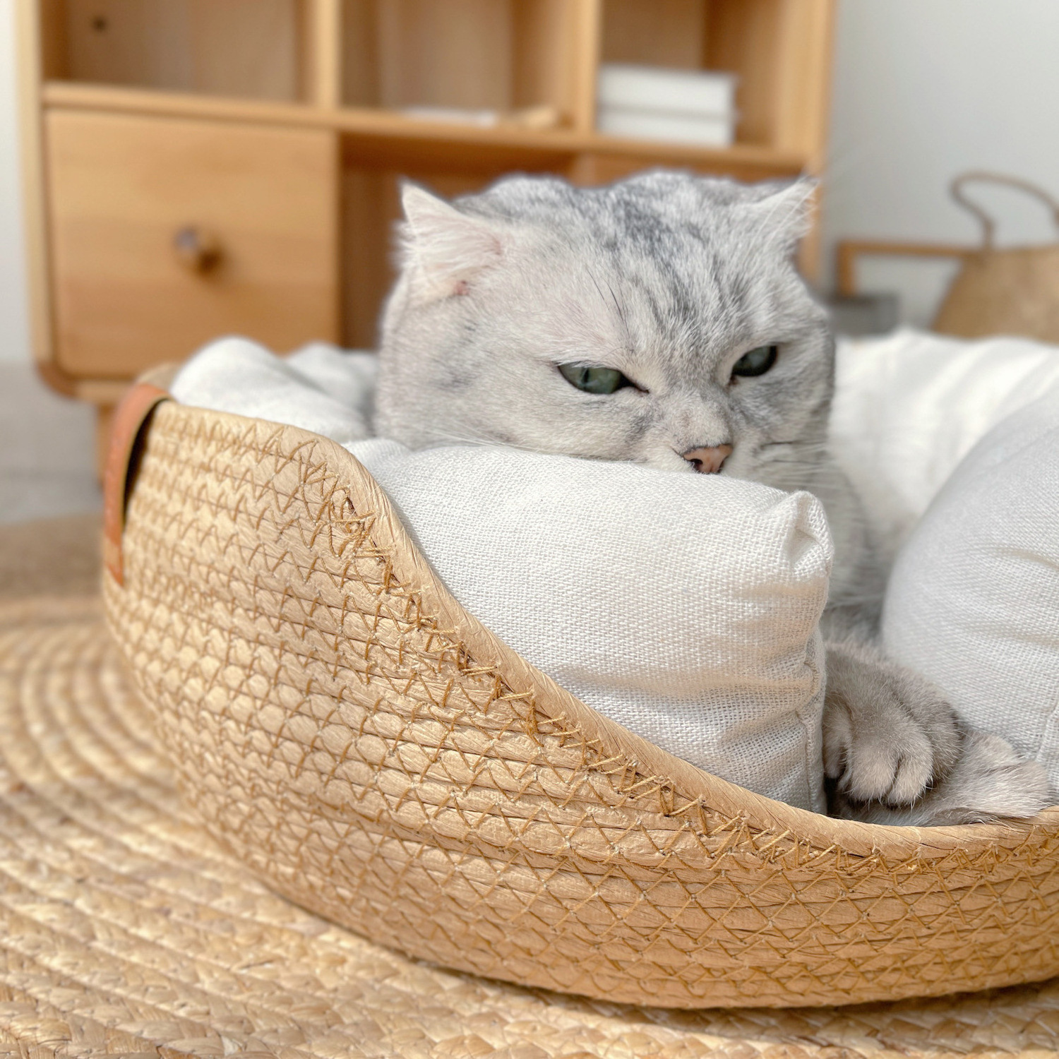 wholesale manufacturer New DIY Japanese style  Rattan cat bed pet handmade  round bed Cushion Deep sleep warm dog Sofa bed