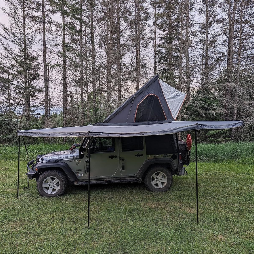 Outdoor Camping Vehicle Awning Aluminum Retractable Pole Free Standing 180 Degrees Awning With Led Light