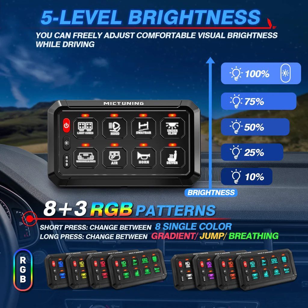 Waterproof IP68 8 Gang Switch Panel Off Road Led Panel Marine Boat 12V 24V Switch Panel