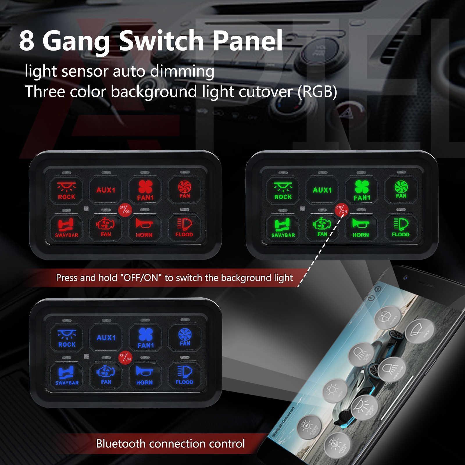 Bluetooth Truck Marine Boat On-Off LED Switch Pod Universal Circuit Control System 12V 24V Car 8 Gang RGB Switch Panel