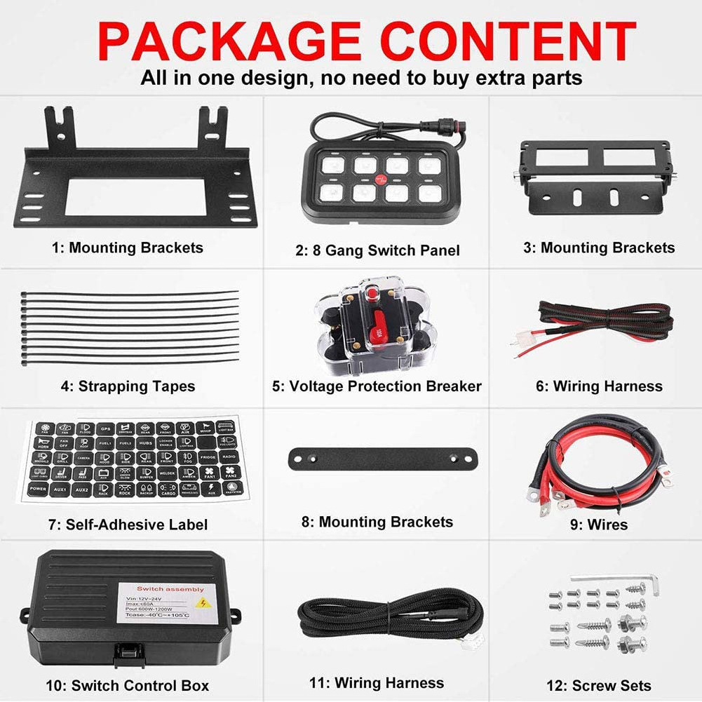 Waterproof IP68 8 Gang Switch Panel Off Road Led Panel Marine Boat 12V 24V Switch Panel