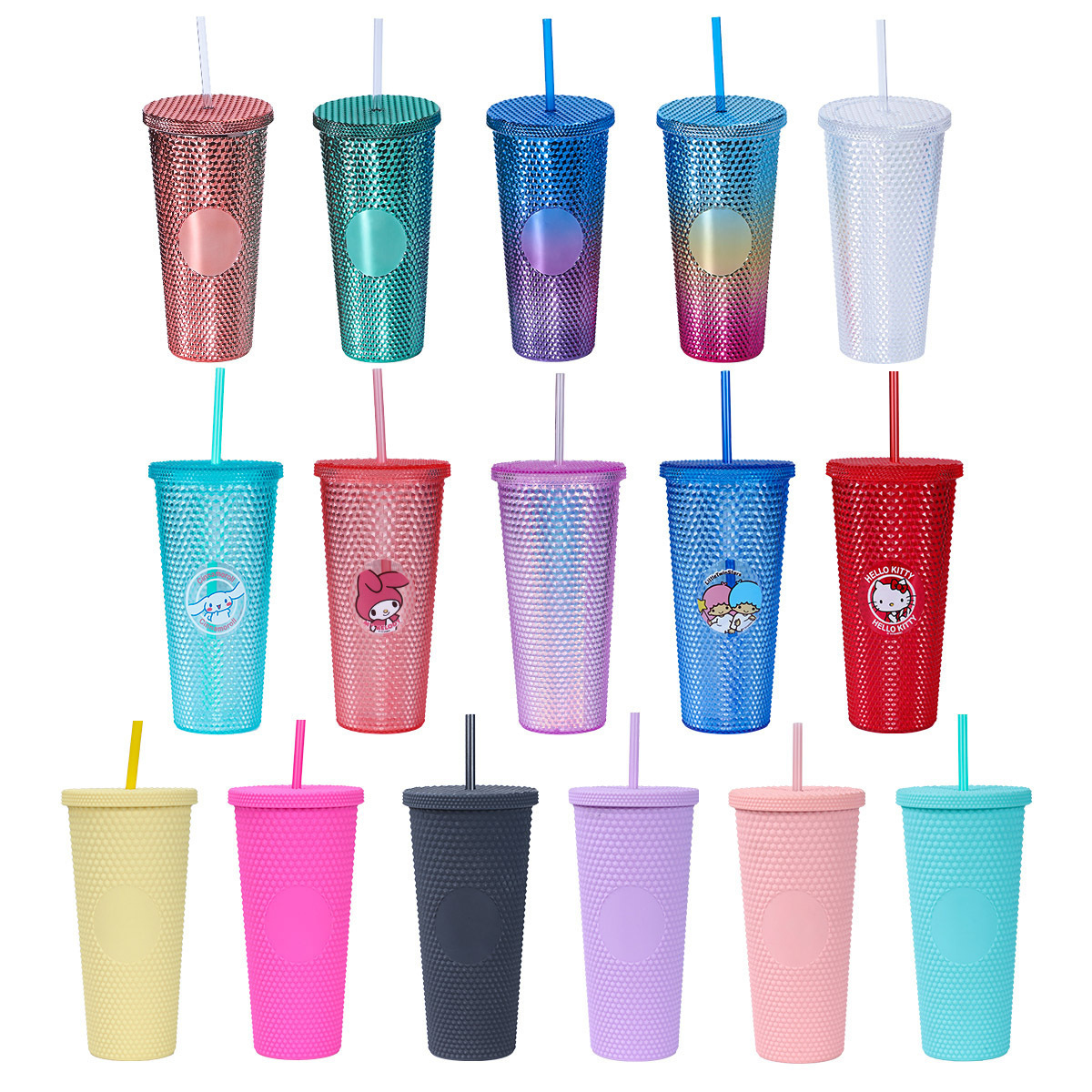 Large-capacity creative 710ml Double-layer plastic straw tumbler luminous color-changing rainbow gradient durian cups