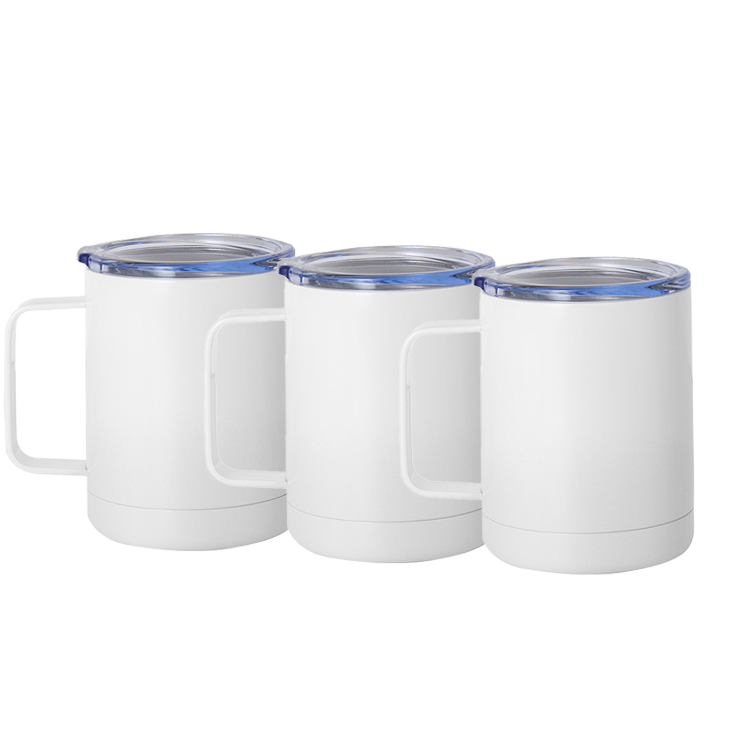 12 OZ White Double Walled Coffee Camping Mugs with Handle and Lid Sublimation Mugs Blank Stainless Steel Coffee mugs