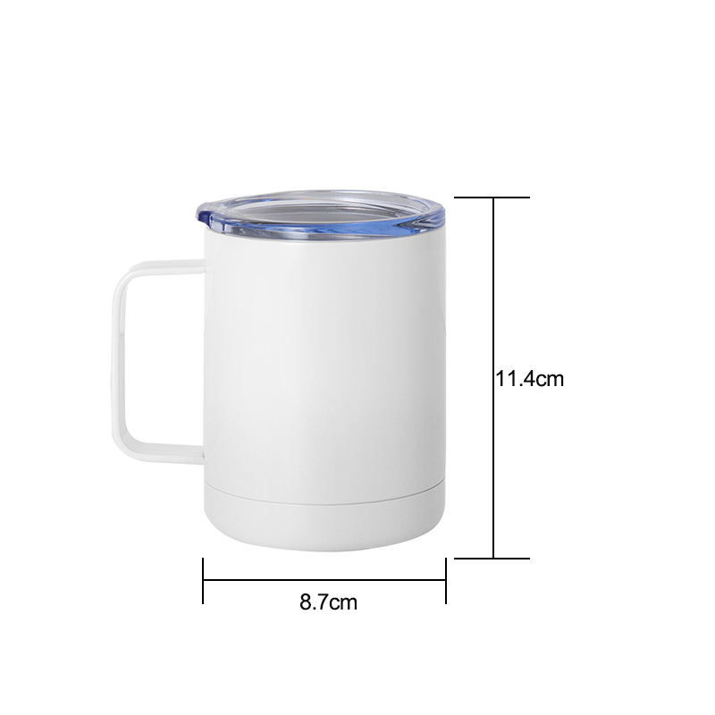 12 OZ White Double Walled Coffee Camping Mugs with Handle and Lid Sublimation Mugs Blank Stainless Steel Coffee mugs