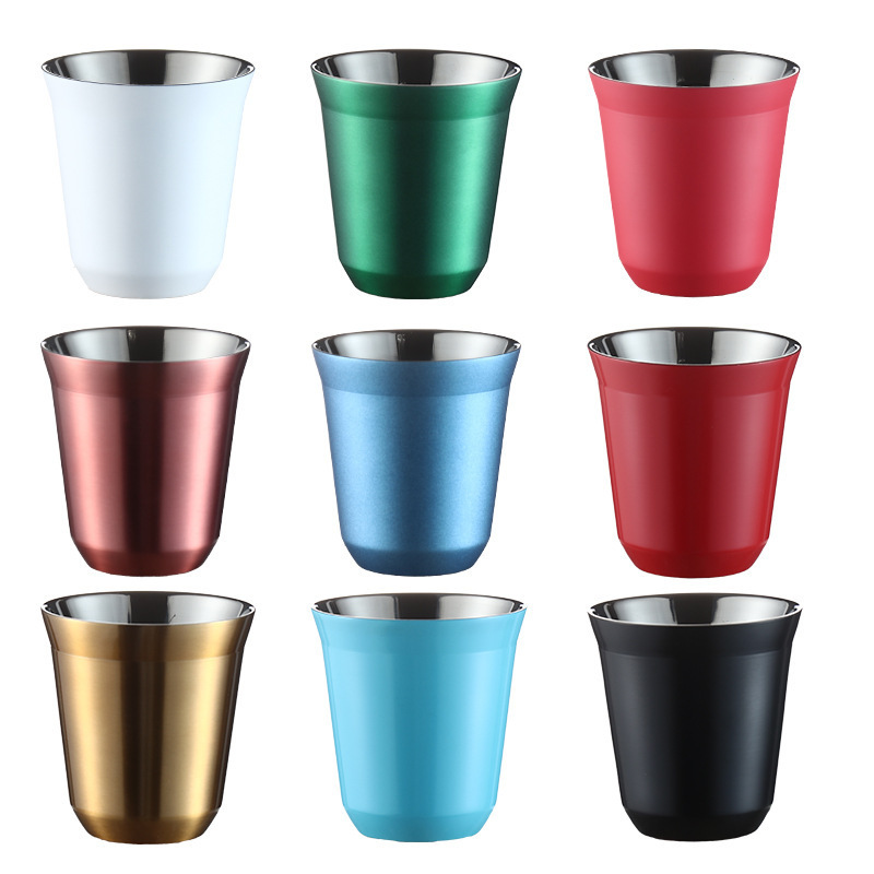 Wholesale Luxury Stainless Steel Espresso Cups Unbreakable Plastic Free 80ml Small Espresso cup