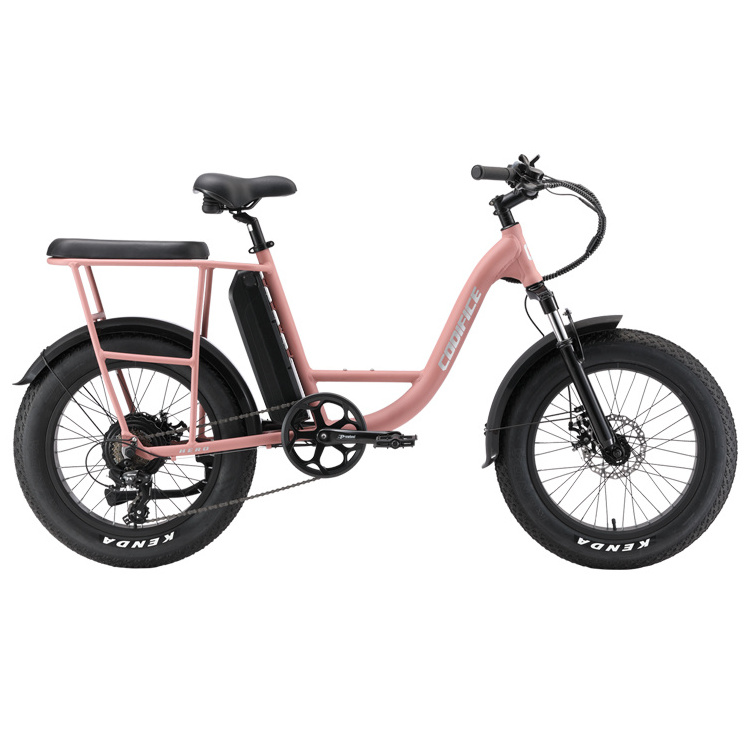 two person seater oem orange ebike with passenger defender shimano 7 speed long seat cargo fattire bike