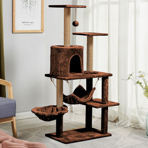 Factory Wholesale Multi-level Platform Wooden Cat Scratching Tree Natural Cat Tree With Hammock luxury cat tower