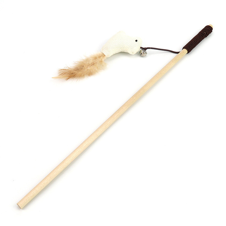 Interactive Cat Teaser Cute Wood Cat Stick Pet Toy For Cat Teaser Wand