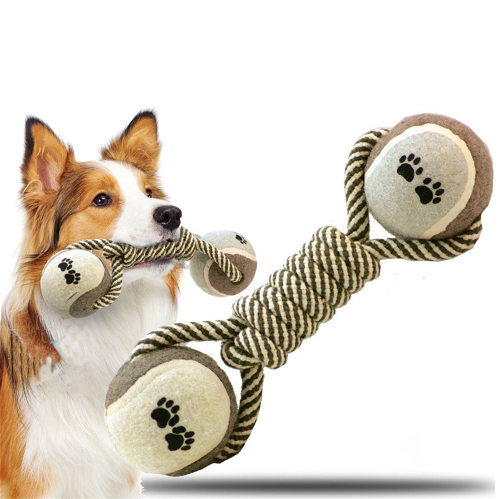 Hot Selling Dumbbells Tennis Ball Cotton Rope Dog Chew Toy Dog Rope Toy Dog Teeth Cleaning Toys