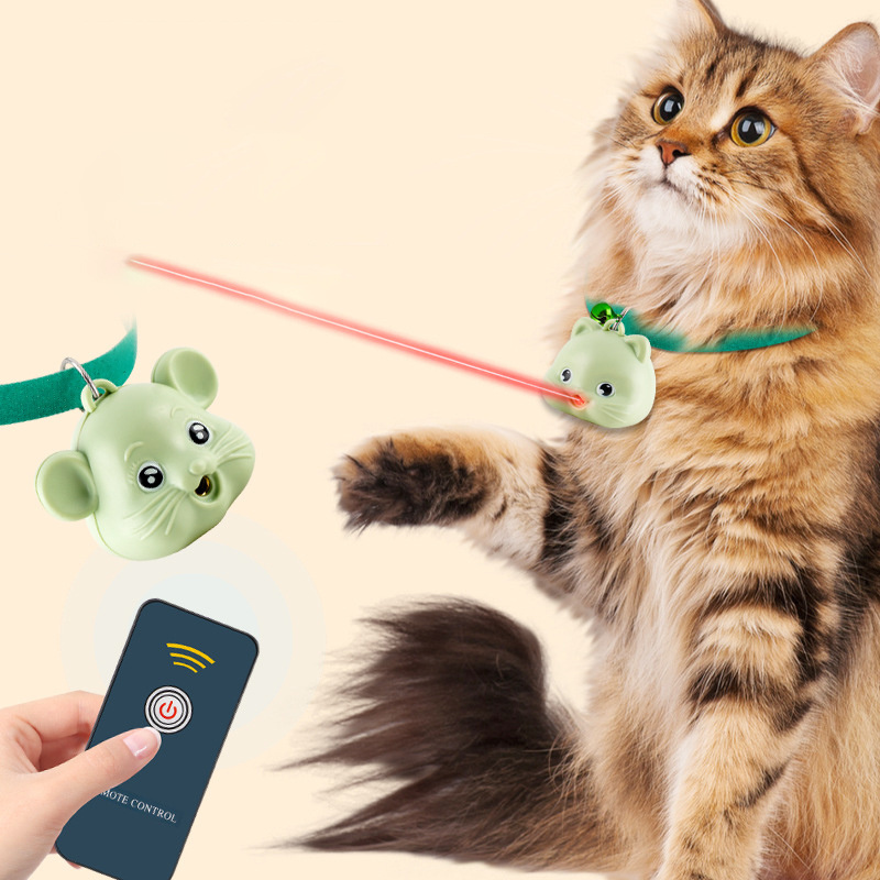 Cat Collar Toy with LED Lights Remote Controller Interactive Laser Cat Toys with Bell Automatic Cat Self Play Collar Funny Toy