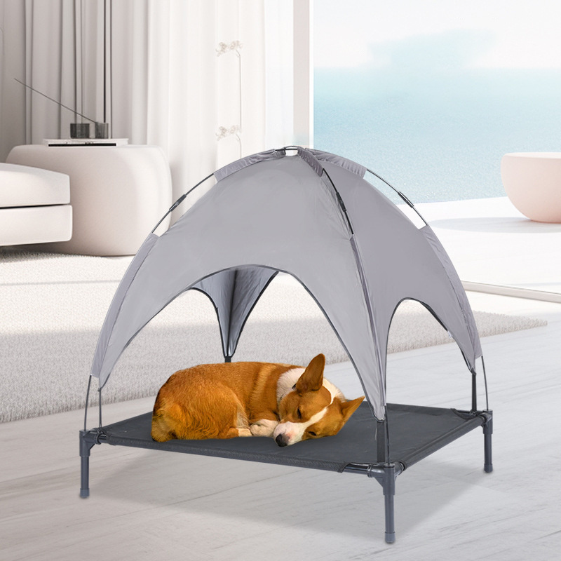 Elevated Dog Bed Chew Proof Outdoor Dog Cot with Removable Canopy Portable Raised Pet Folding Cot Cooling Bed for Dog and Cat