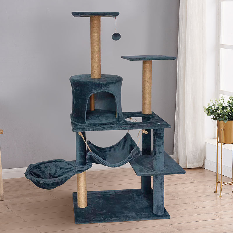 Factory Wholesale Multi-level Platform Wooden Cat Scratching Tree Natural Cat Tree With Hammock luxury cat tower