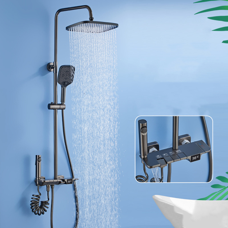 Bath Rainfall Spa Shower System Square Faucets Bathroom Tap Thermostatic 4 Functions Shower Faucet Set Kits Mixer Brass Chrome