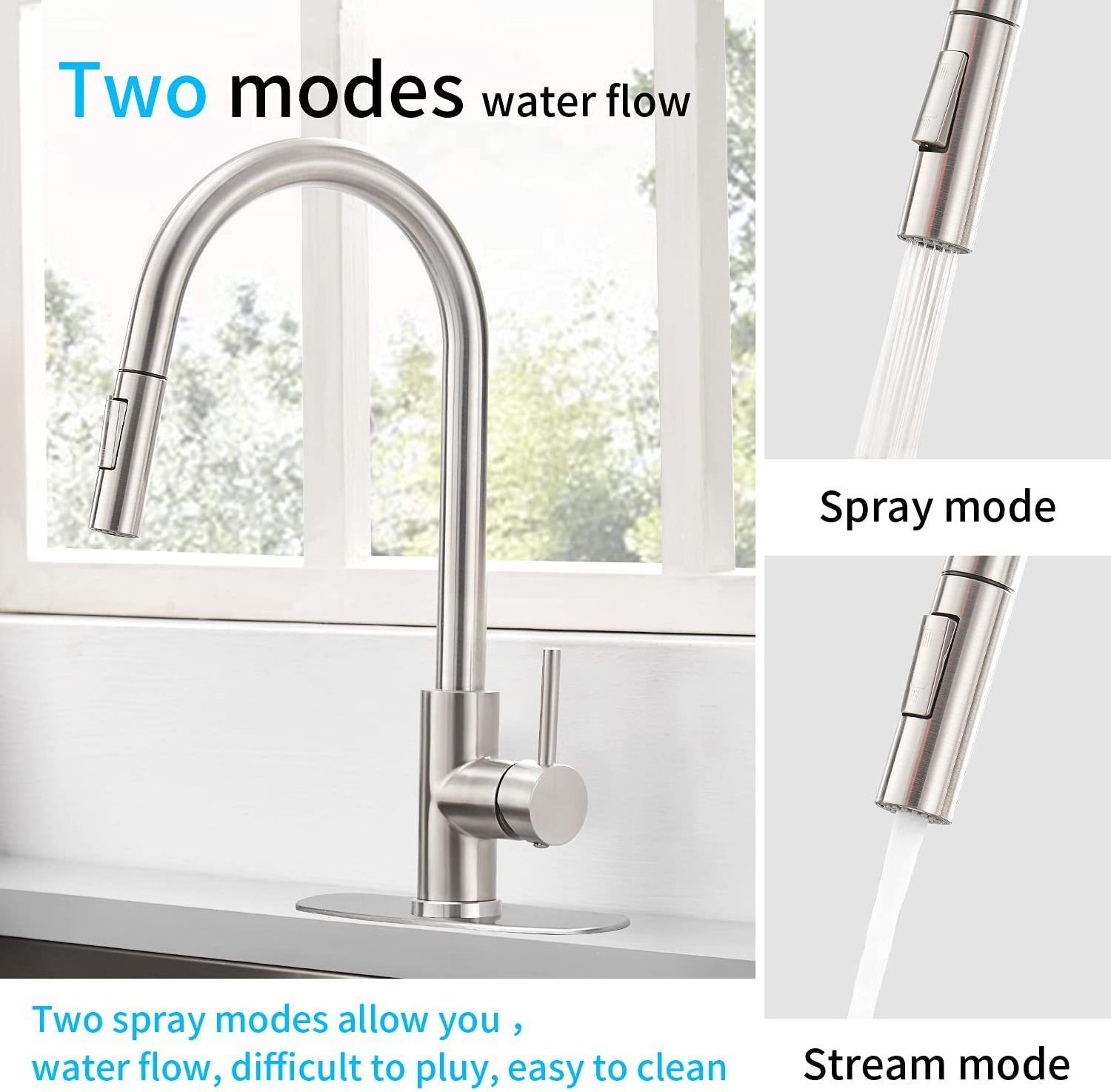 Kitchen Faucet Hot and Cold Kitchen Mixer Sensor Touch Sink Faucet Pull Out Sink Tap 304 Stainless Steel Drawing Modern Ceramic