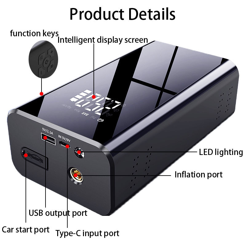 Portable Jump Starter Power Bank With Tire Pump Multi-function Car Jump Starter With 150PSI Air Compressor