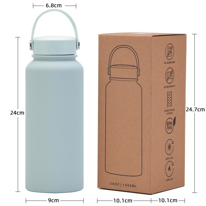 Wholesale Custom Logo Soft Touch 1000ml Double Wall Insulated Vacuum Flask Color Stainless Steel Rubber Paint Water Bottle