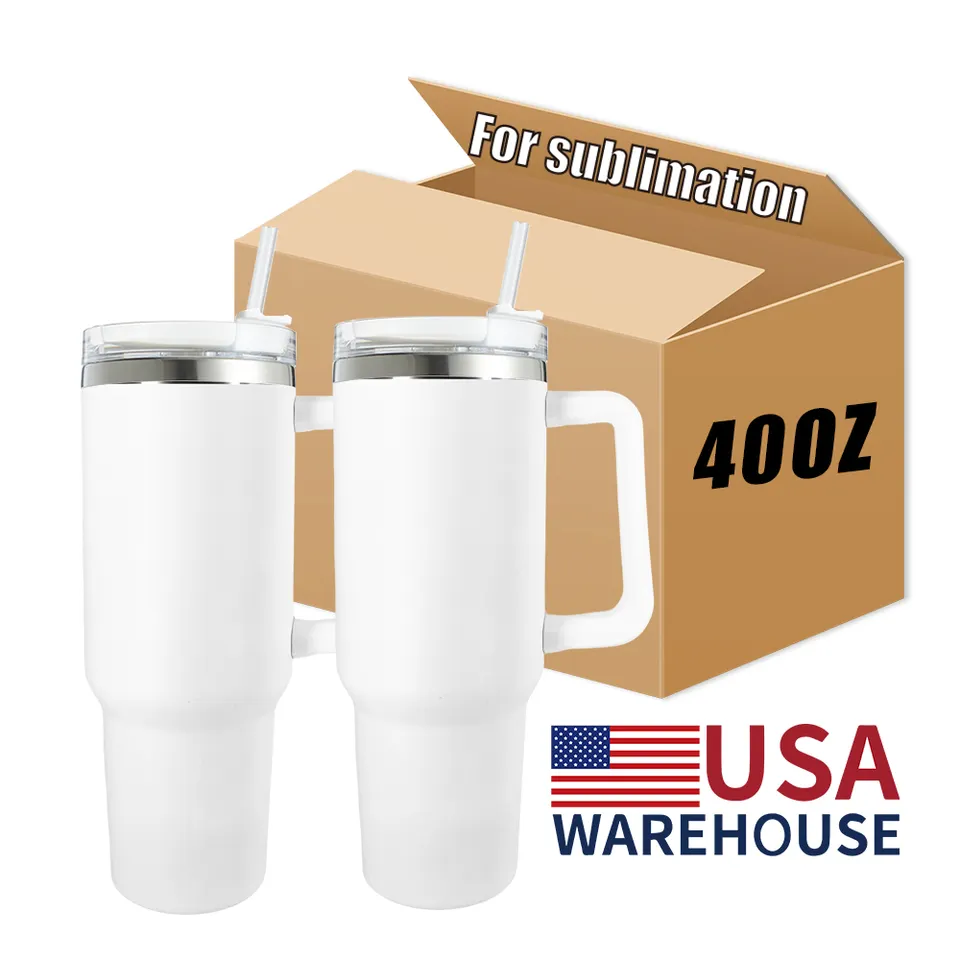 Sublimation 40 OZ Tumblers with Handle Lid Blanks WhiteSublimation Mugs Cups with Plastic Handle Lid and Straw for 40 OZ Tumbler