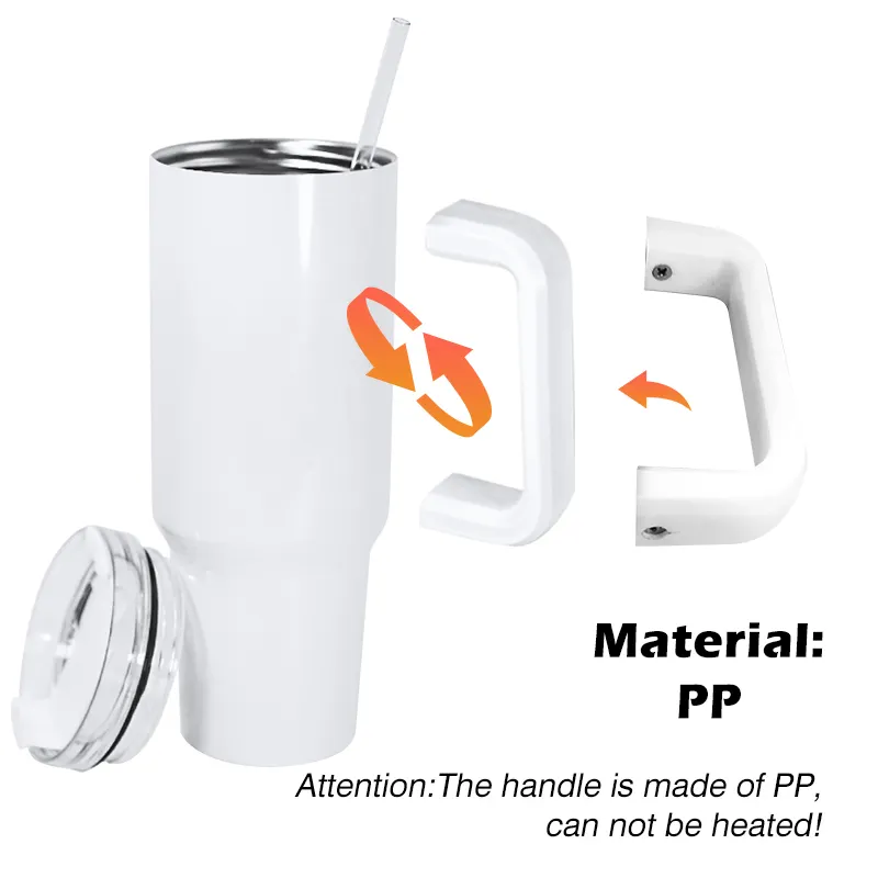 Sublimation 40 OZ Tumblers with Handle Lid Blanks WhiteSublimation Mugs Cups with Plastic Handle Lid and Straw for 40 OZ Tumbler