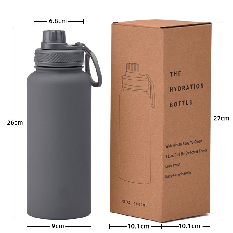 Wholesale Custom Logo Soft Touch 1000ml Double Wall Insulated Vacuum Flask Color Stainless Steel Rubber Paint Water Bottle