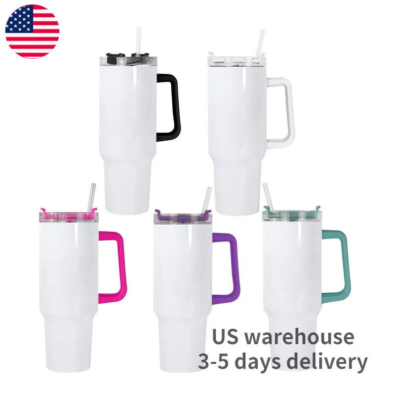 Sublimation 40 OZ Tumblers with Handle Lid Blanks WhiteSublimation Mugs Cups with Plastic Handle Lid and Straw for 40 OZ Tumbler