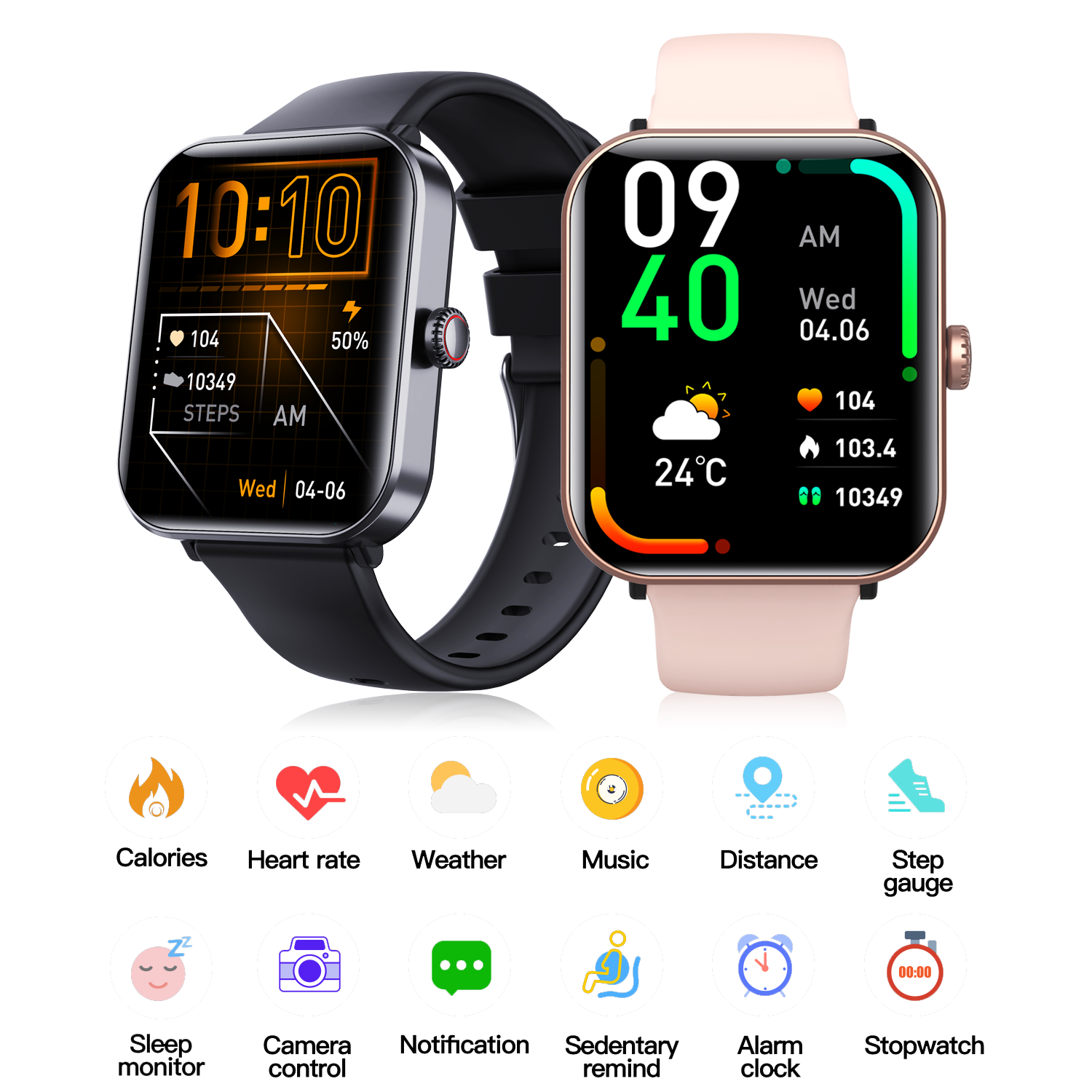 F57pro Bluetooth Smart Watch Fitness Tracker Silica Gel Heart Rate Blood Pressure Blood Oxygen Monitor Call Sleep Bracelet iOS