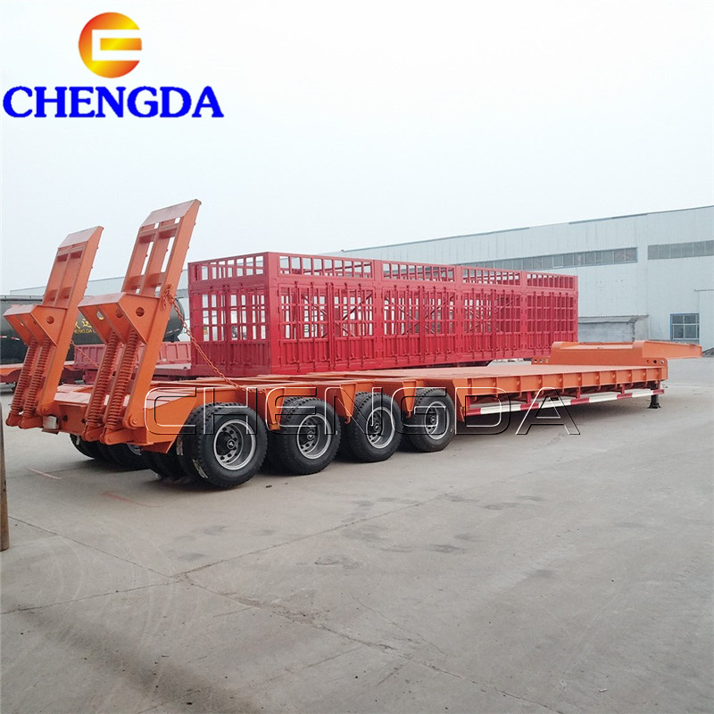 2/3/4 Axle 40ft 60ft Transport 30-100Ton Heavy Equipment Low Bed Flatbed Trailer