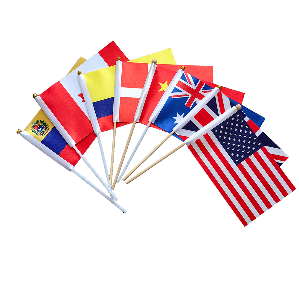 Wholesale 100% Polyester Mini Stick Country Flag Custom Football Fan Game Cheering Hand Waving Hand Flag