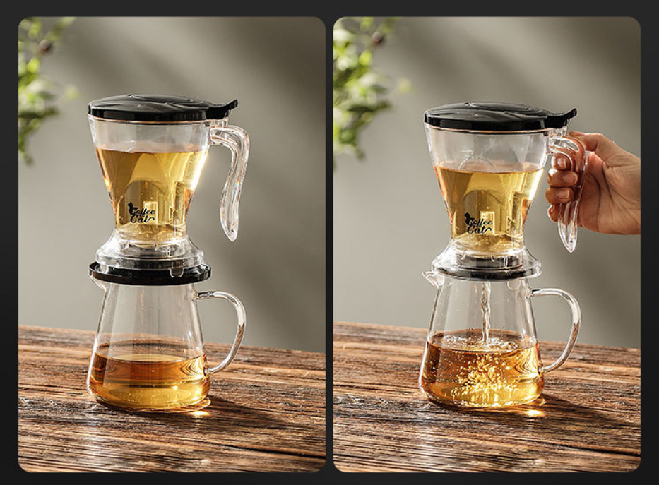 Promotional Drinkware 600ML Customized Easy Clear Tea Infuser Magic Tea Maker Leaf Tea Pot Bottom Dispensing Teapot with coaster