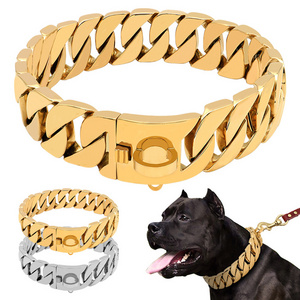 Factory wholesale 32MM biothan metal gold stainless steel dog collar