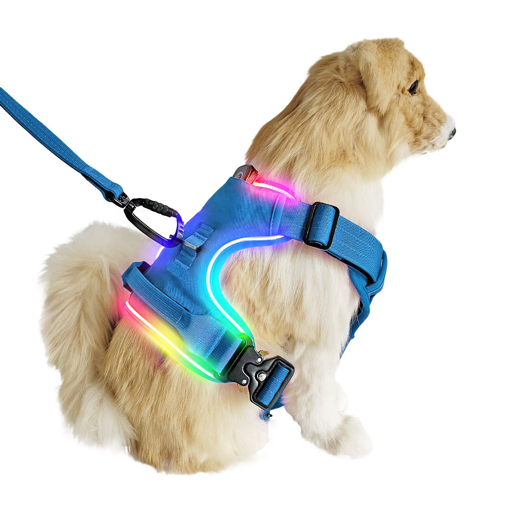 Easy To Carry Tactical Dog Harness With Led Lights,  Reflective Training Tactical Service Har Leashes Pet Cat Dog Harness Set