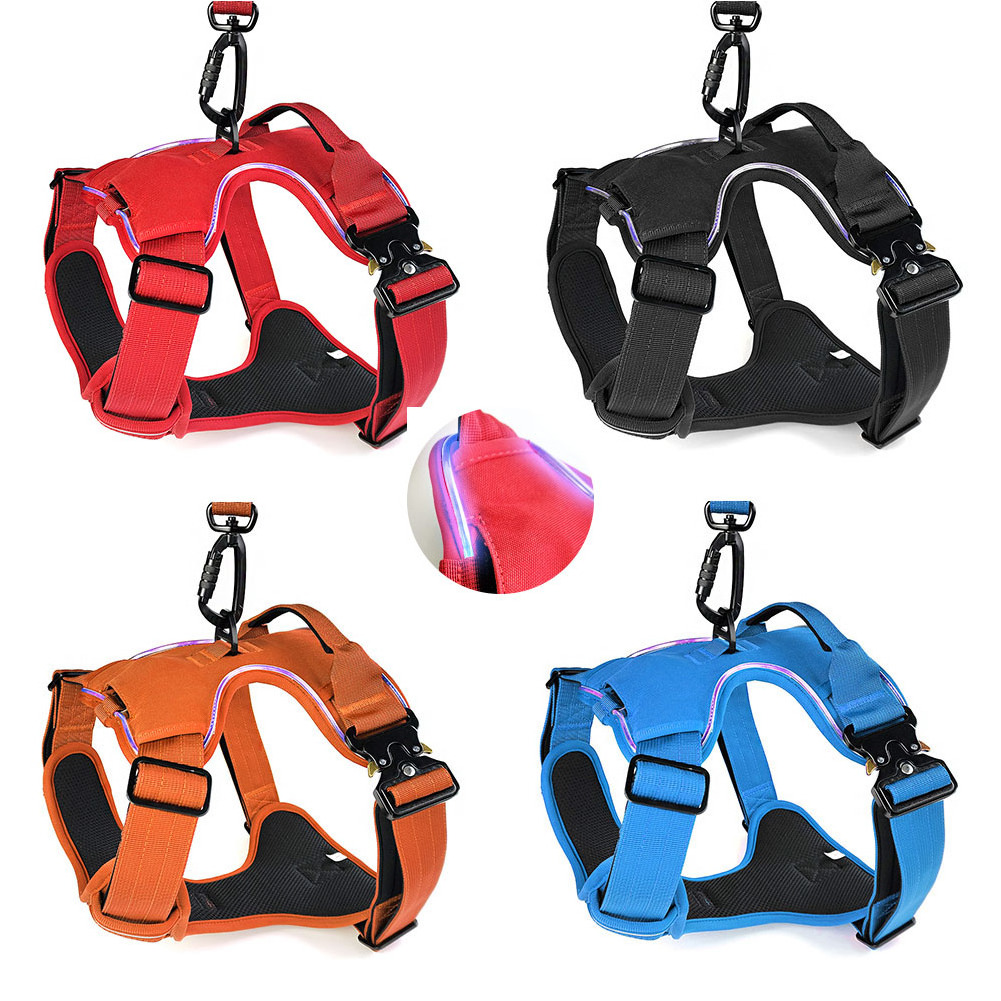 Easy To Carry Tactical Dog Harness With Led Lights,  Reflective Training Tactical Service Har Leashes Pet Cat Dog Harness Set