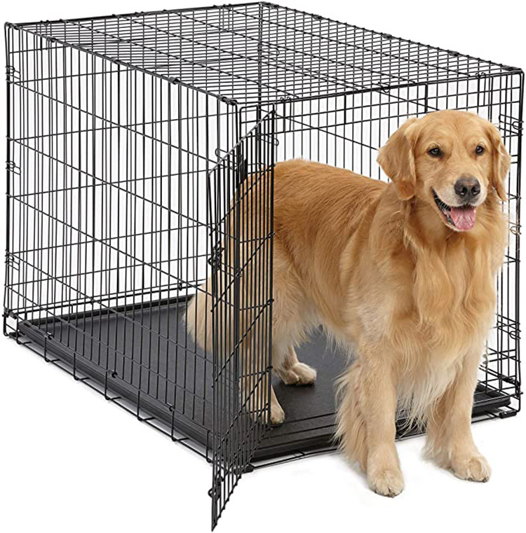 Factory price Iron blue pink black foldable high duty dog cage for cats dogs