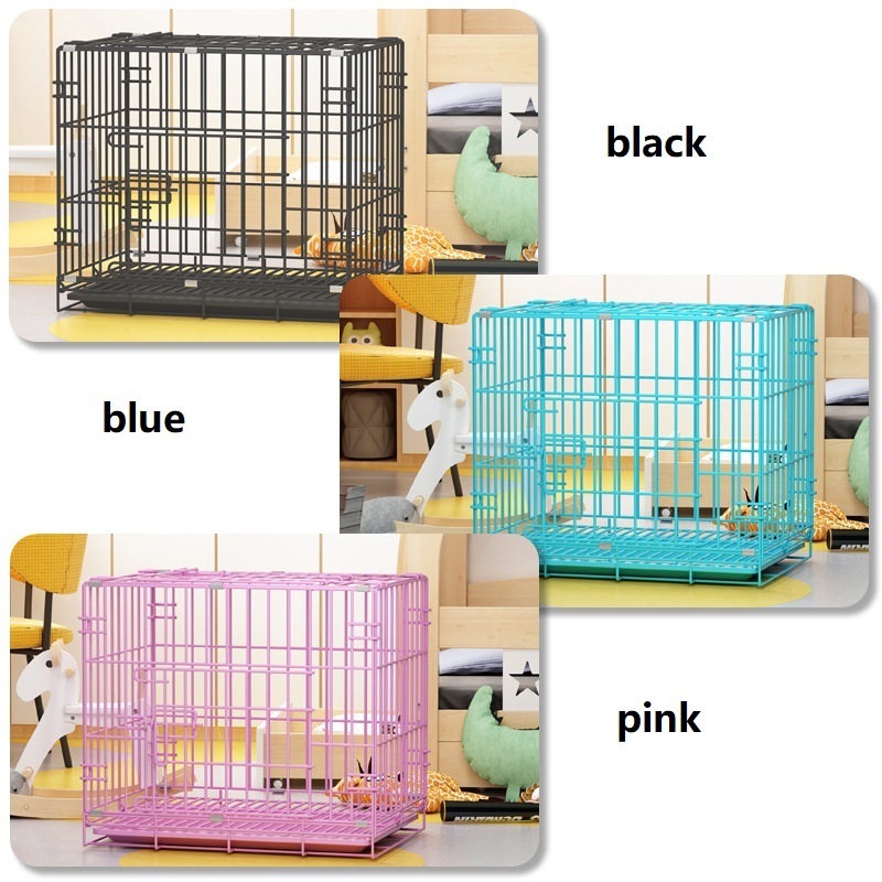 Factory price Iron blue pink black foldable high duty dog cage for cats dogs