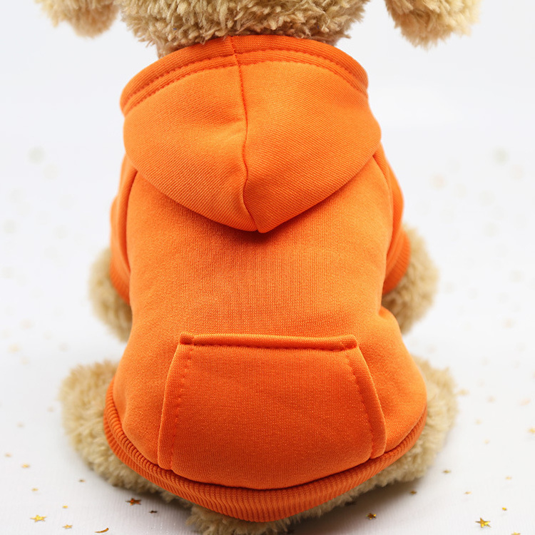 Dog Cat Hoodie Pet Warm Autumn Winter Coat Solid Color Cotton Dog Clothes with Pocket Outdoor Wholesale