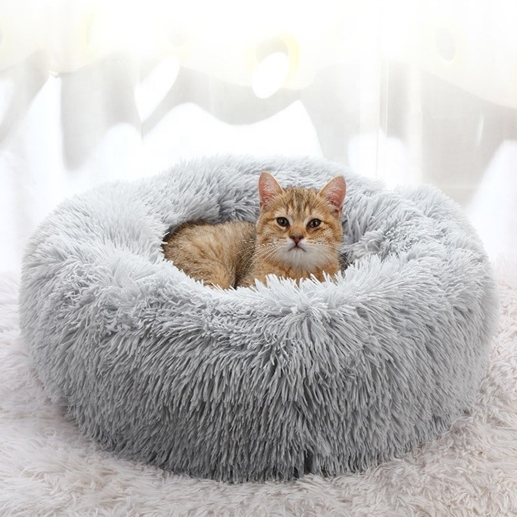 Direct Deal Dog Cat Nest Pet Kennel Modern Soft Plush Round Pet Donut Bed with Anti Skid Base cama para mascotas