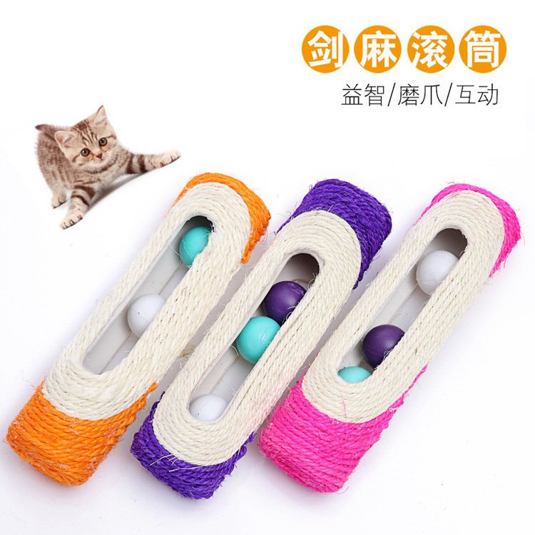 Cat toy long roller three ring ball sisal cat scratcher funny badminton pet toy