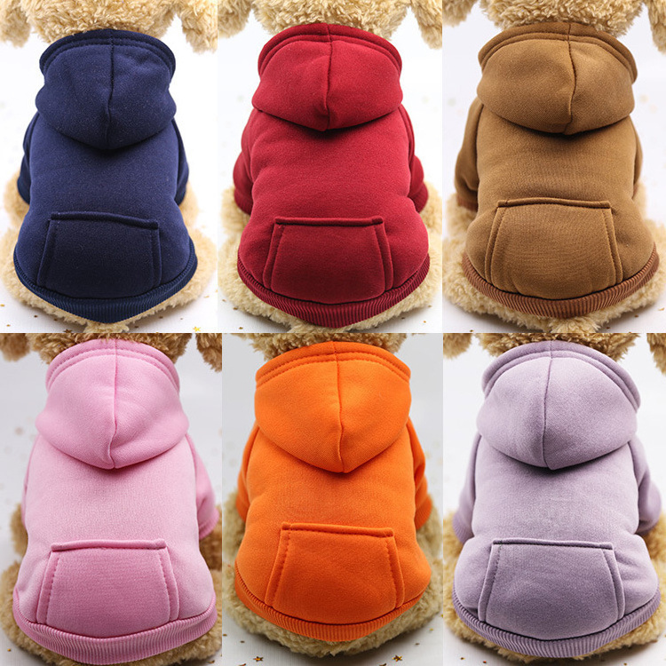 Dog Cat Hoodie Pet Warm Autumn Winter Coat Solid Color Cotton Dog Clothes with Pocket Outdoor Wholesale