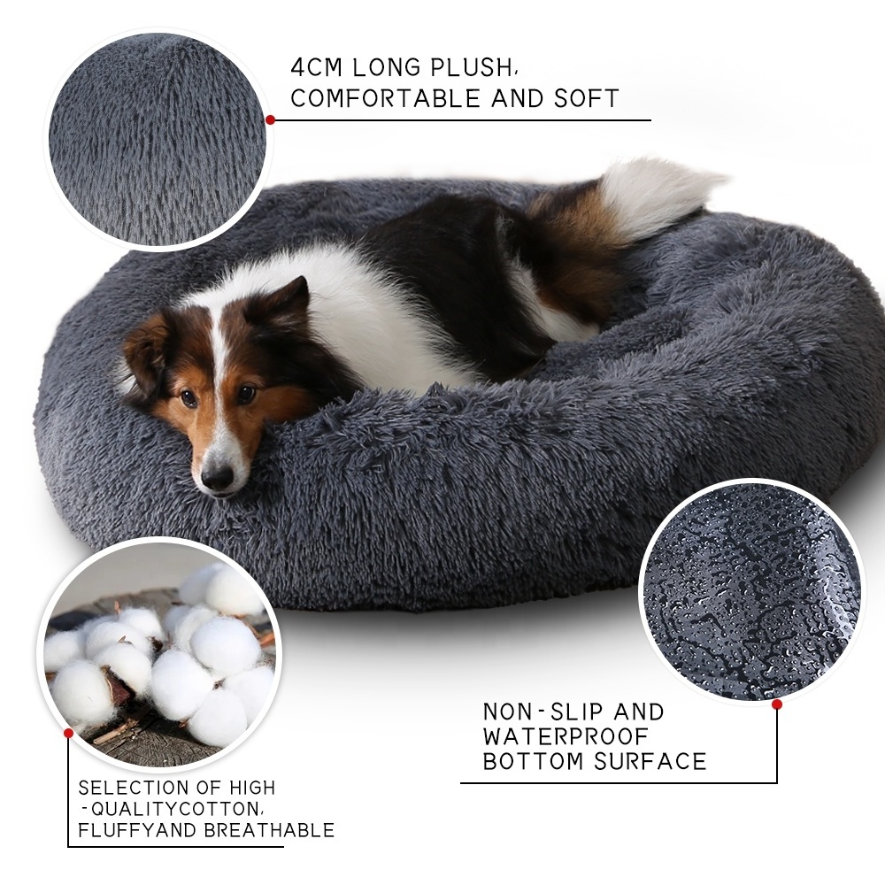 Direct Deal Dog Cat Nest Pet Kennel Modern Soft Plush Round Pet Donut Bed with Anti Skid Base cama para mascotas