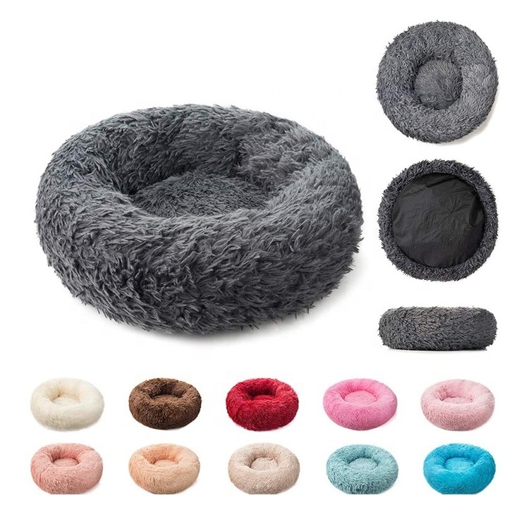 Direct Deal Dog Cat Nest Pet Kennel Modern Soft Plush Round Pet Donut Bed with Anti Skid Base cama para mascotas