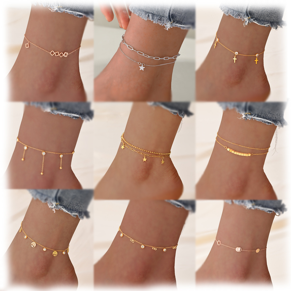 CDE MGA Fashion Jewelry Stainless Steels Anklet Set Girls Bracelet Wholesale Heart Butterfly Cuban Link Gold Anklet For Women