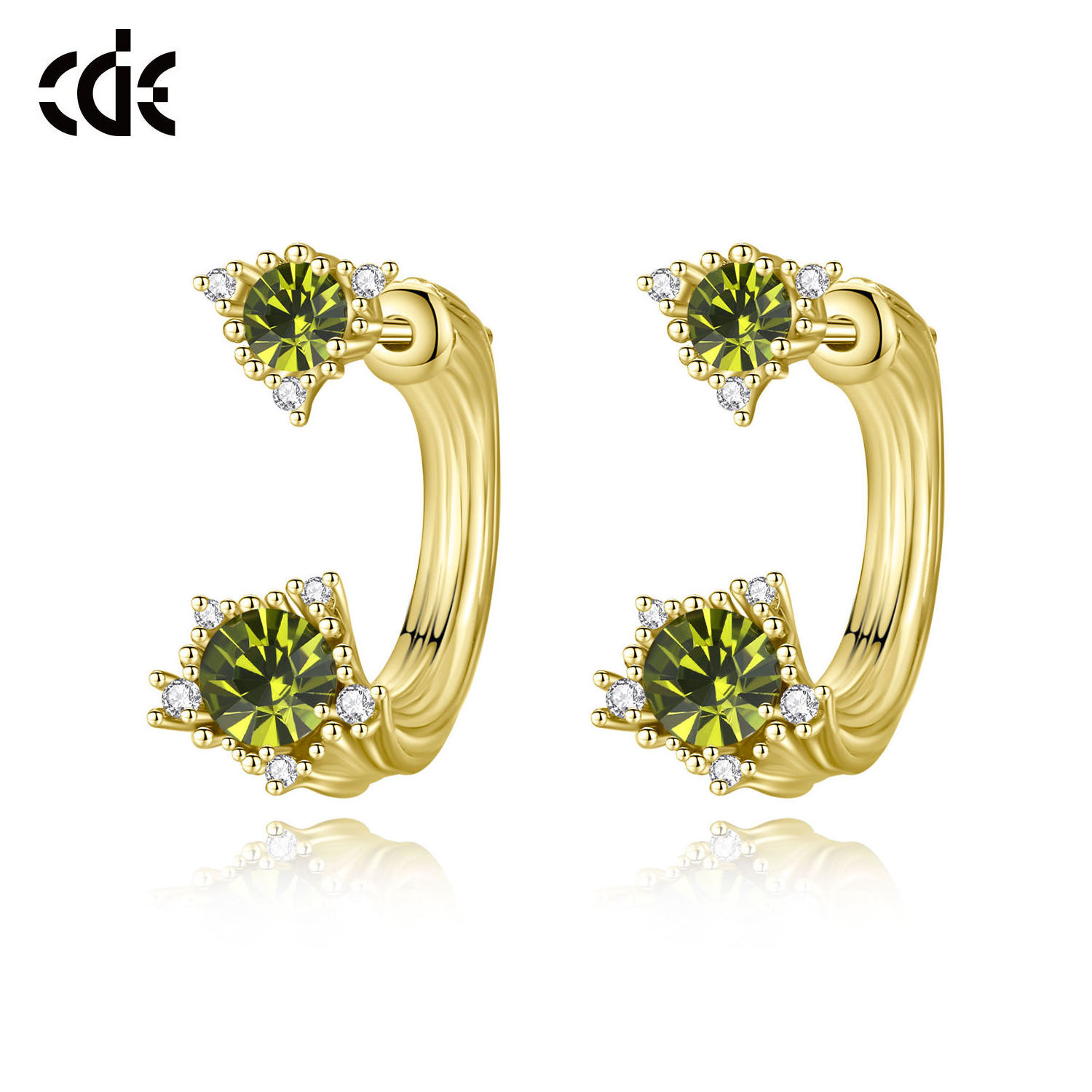 CDE S-YN1106 Minimalist 925 Sterling Silver Wholesale Green Crystal 14K Gold Plated Jewelry Set