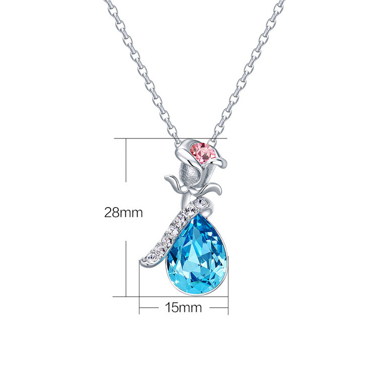 Wholesale Crystal Quartz Jewelry Floral Rose Romantic Pendant Necklace