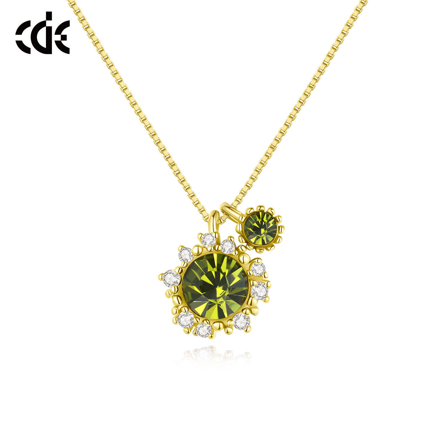 CDE S-YN1106 Minimalist 925 Sterling Silver Wholesale Green Crystal 14K Gold Plated Jewelry Set