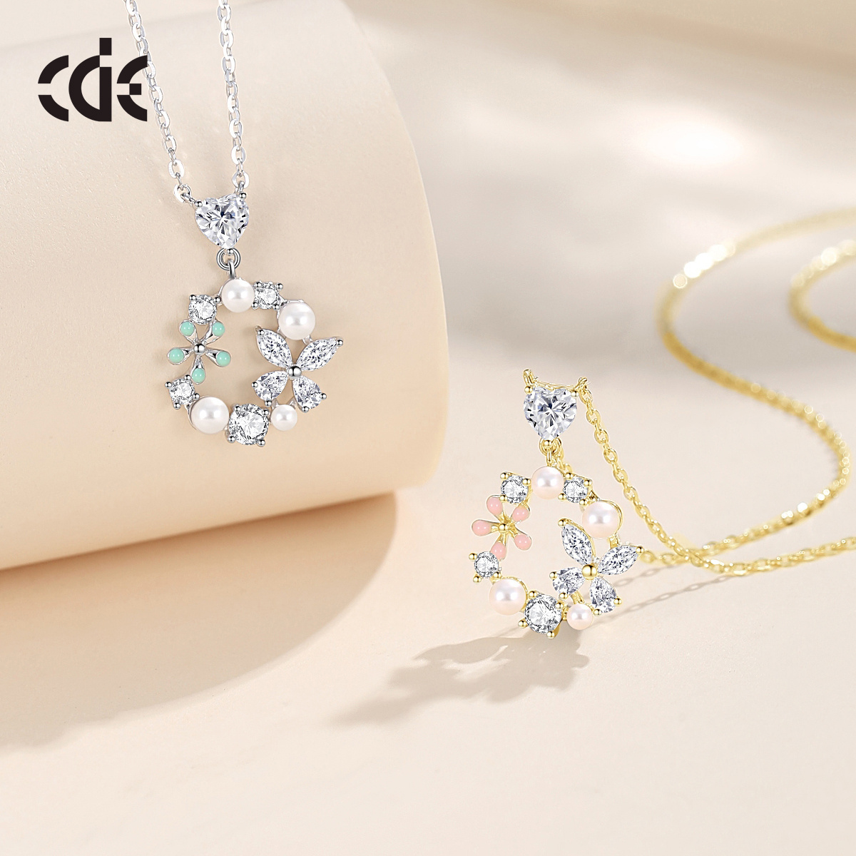 CDE CZYN005 Fine 925 Sterling Silver Jewelry Necklace Women Zircon Pearl Pendant Wholesale Women Circle Pendant Necklace