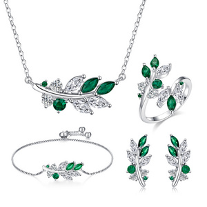 CDE S-YN1022 2023 Trendy Silver Jewellery 925 Sterling Silver Jewelry Set Joyas De Plata Leaf Necklace Set Adjustable Rings