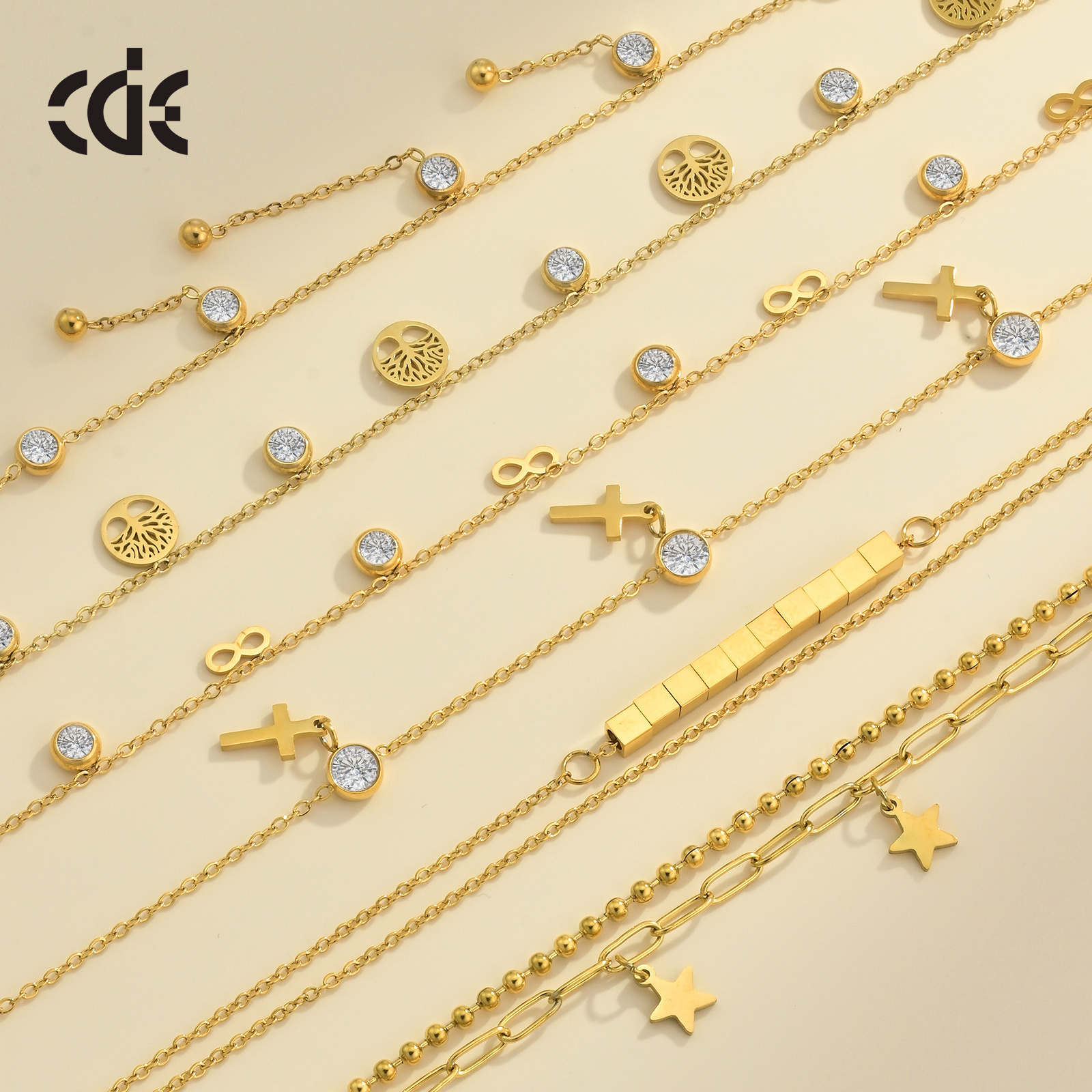 CDE MGA Fashion Jewelry Stainless Steels Anklet Set Girls Bracelet Wholesale Heart Butterfly Cuban Link Gold Anklet For Women