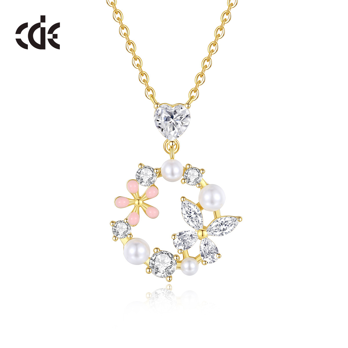 CDE CZYN005 Fine 925 Sterling Silver Jewelry Necklace Women Zircon Pearl Pendant Wholesale Women Circle Pendant Necklace